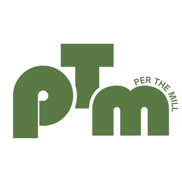 Green logo with 'PTM' and 'Per The Mill' text with no background